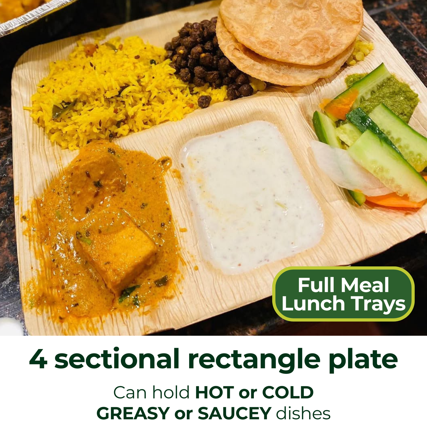 50 Rectangle Compartment Party Plates 11"x9" - 4 Section