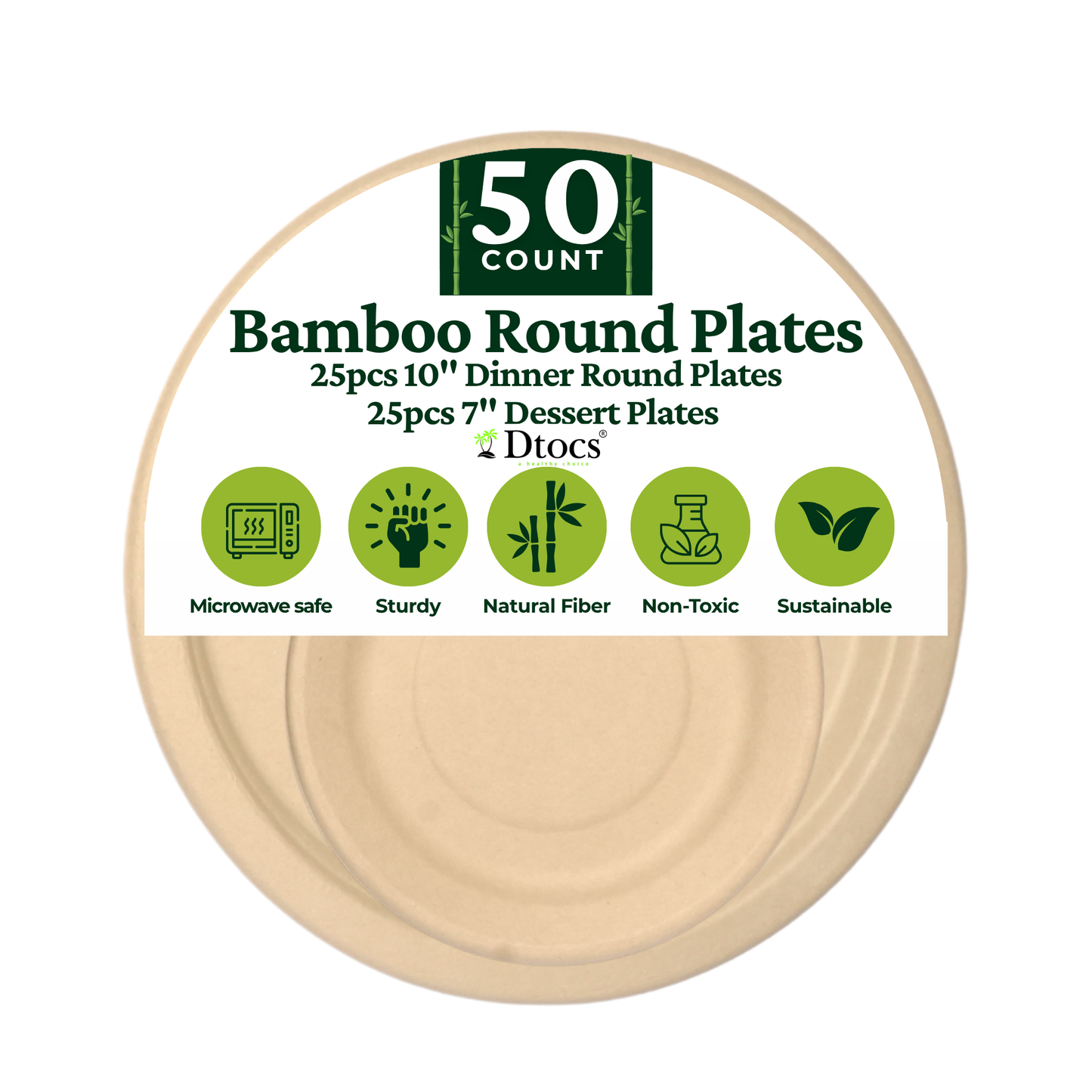 Dtocs Bamboo Fiber Plates 10&7 Inch Round (25 Pcs each)