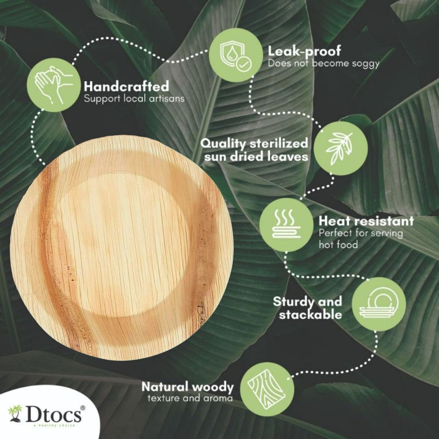 50 Sturdy 6" Round Palm Leaf Disposable Cake Plates