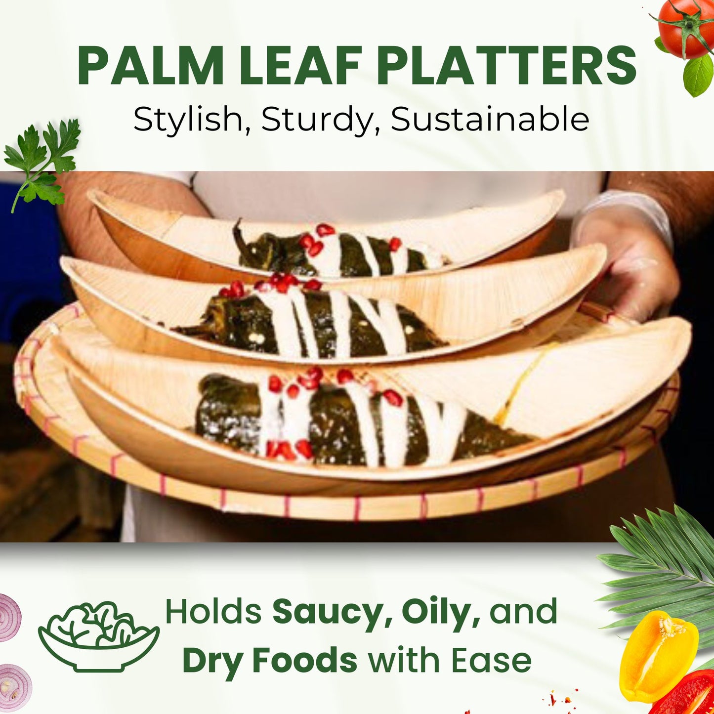 Dtocs Palm Leaf Plate Platter Tray 11 X 5 Inch (25) Boat