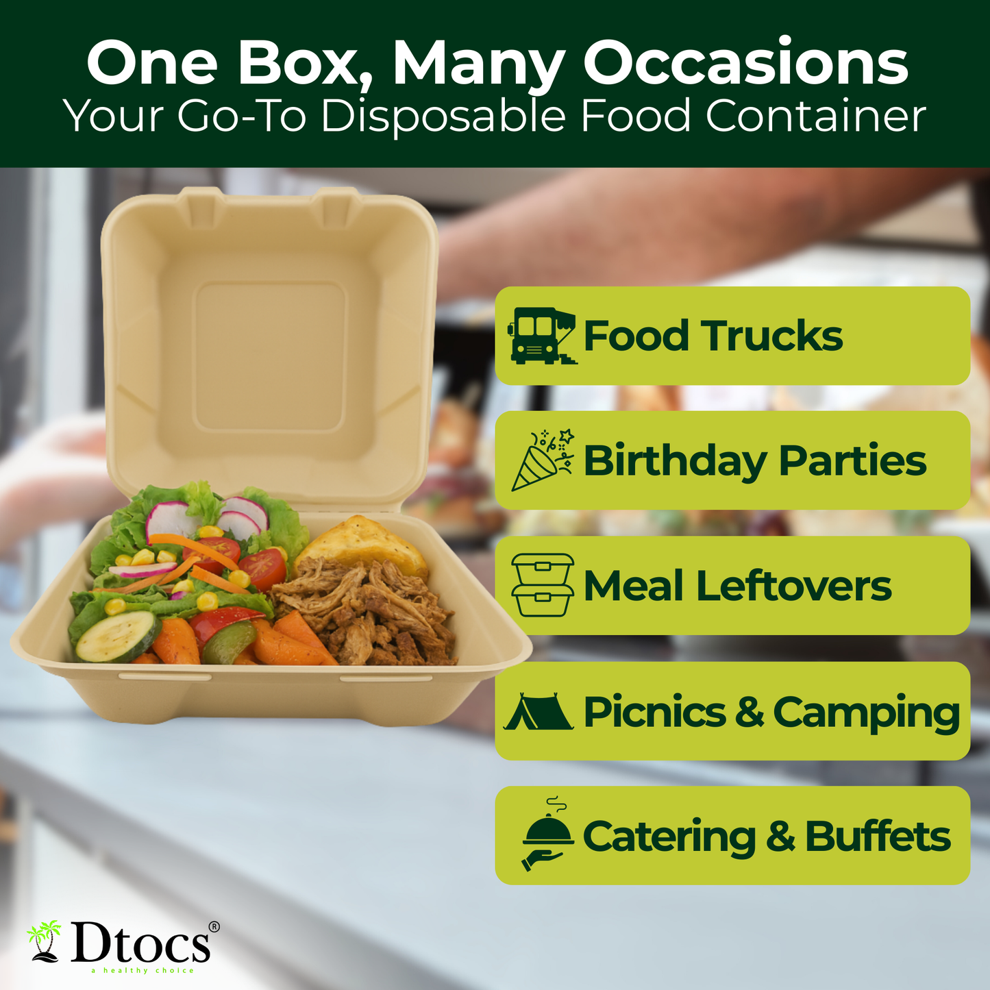 Dtocs Compostable 8-Inch Bamboo Fiber Clamshell To Go Containers - 70 Pc