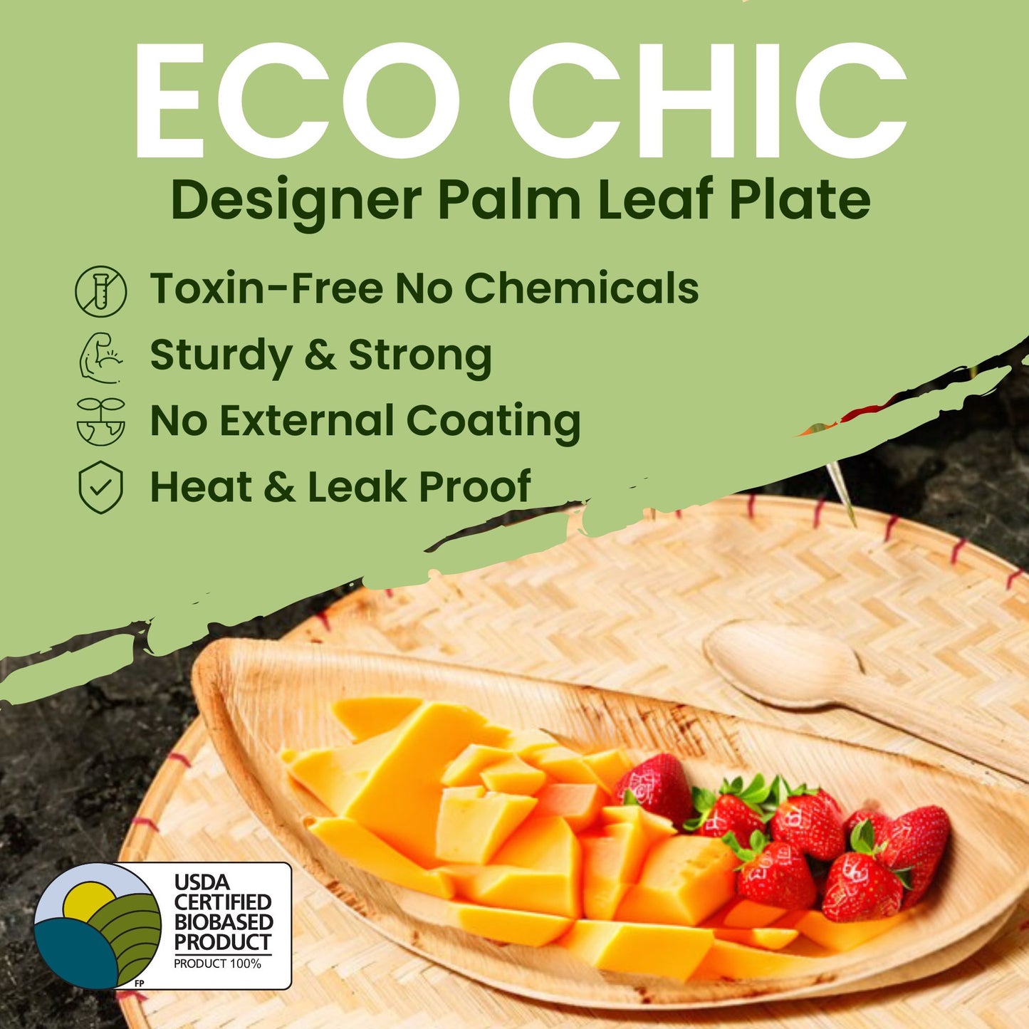 Dtocs Palm Leaf Plate Platter Tray 11 X 5 Inch (25) Boat