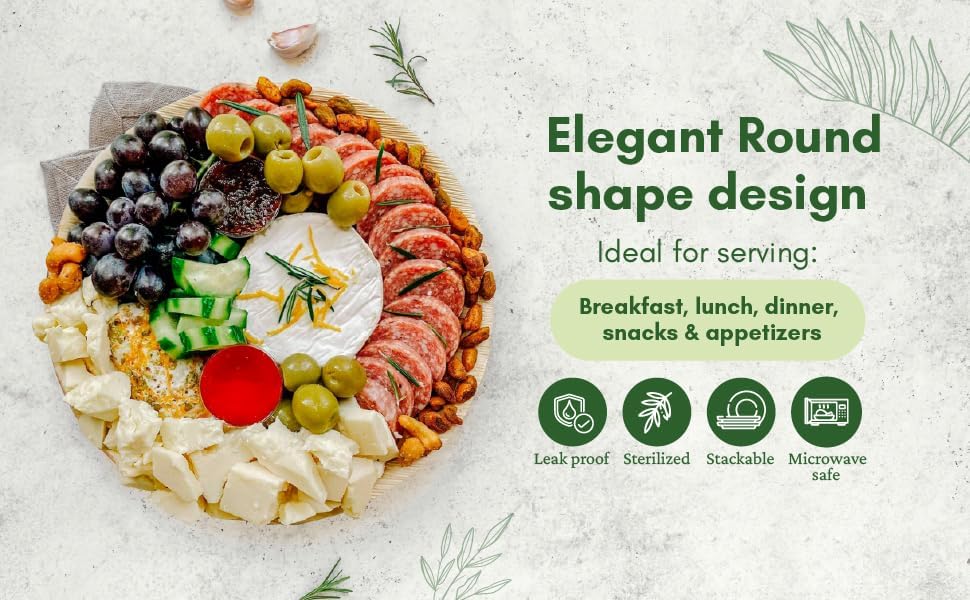 25 Palm Leaf Plate 12" Round Party Platters