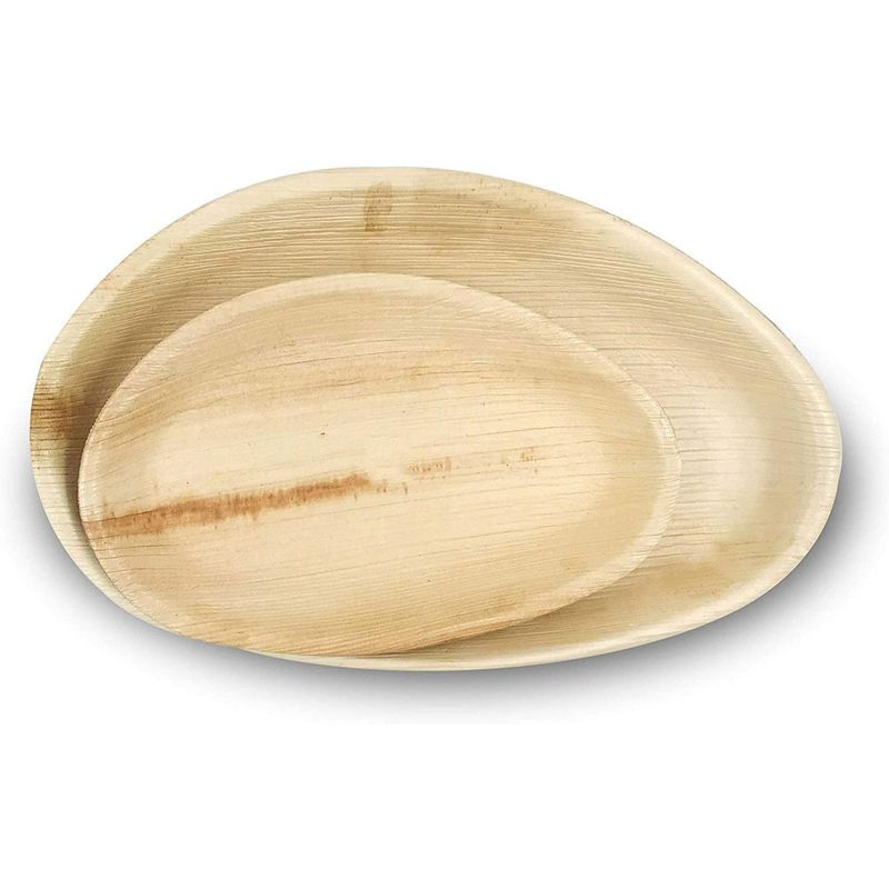 Dtocs Palm Leaf Oval Plate Party Pack | 10"x6" Designer Plate & 5"x7" Plate Set