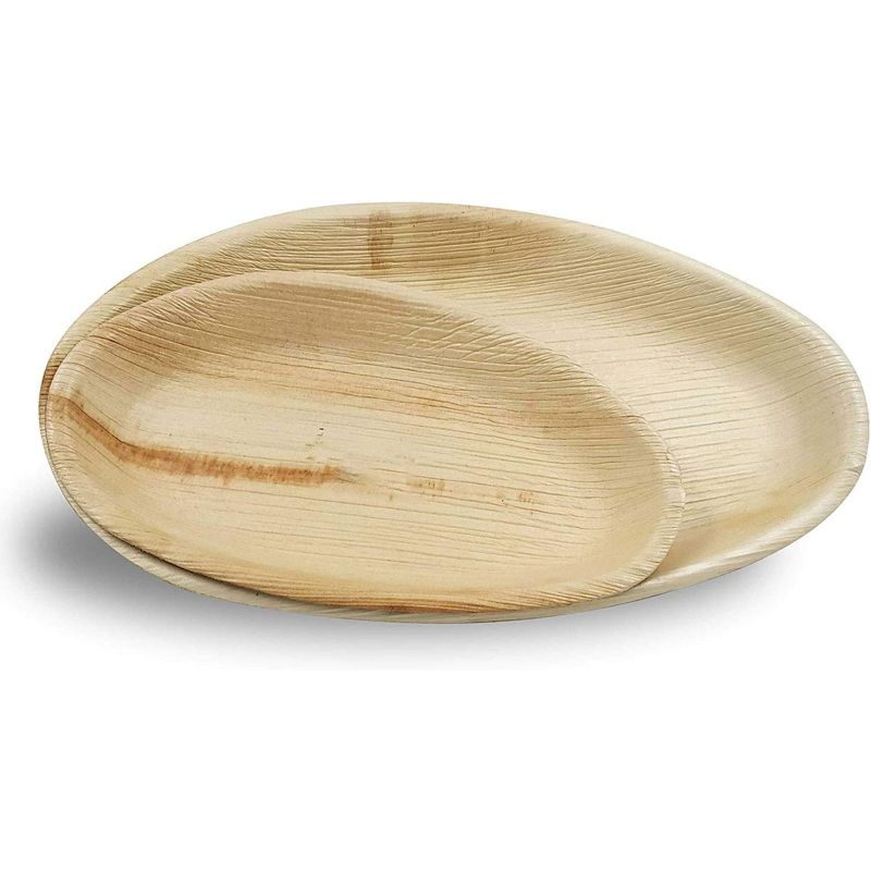 Dtocs Palm Leaf Oval Plate Party Pack | 10"x6" Designer Plate & 5"x7" Plate Set