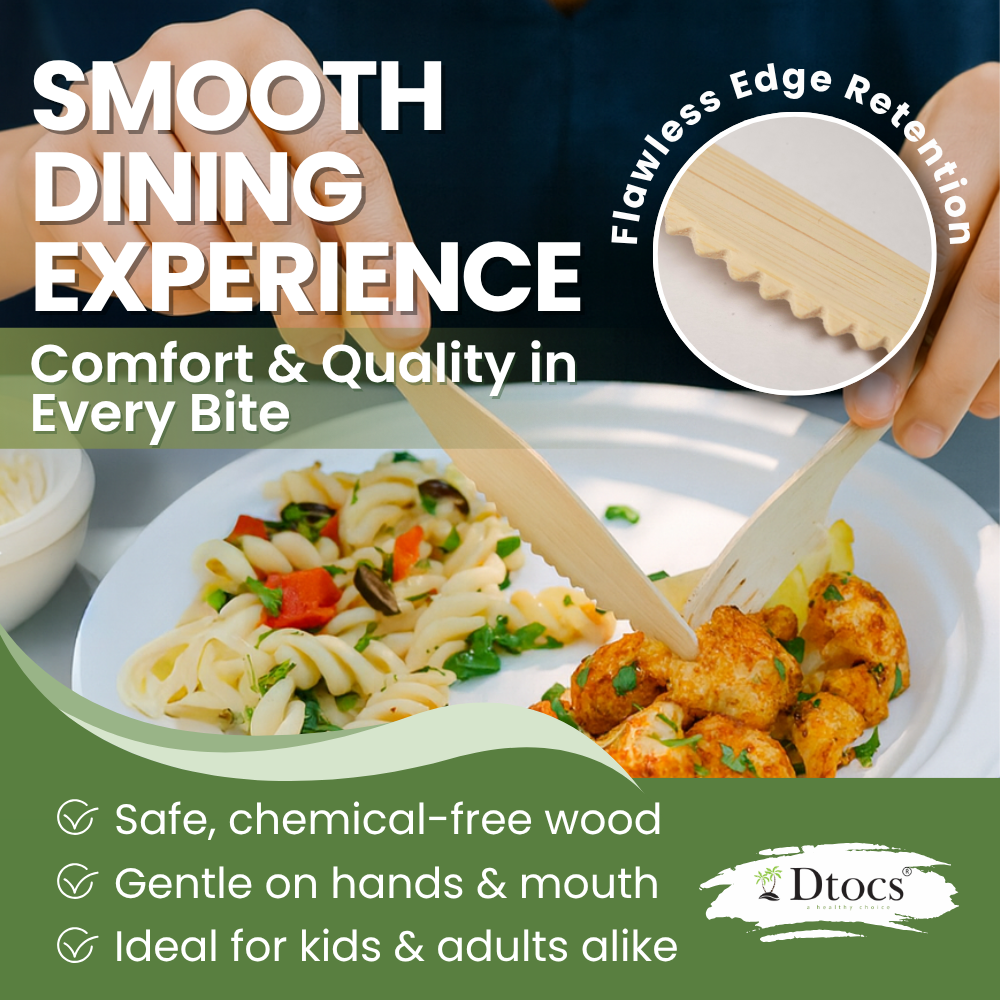 Dtocs Disposable Wooden Cutlery Set 300 Pc – Knives, Spoons, Forks 100 Each