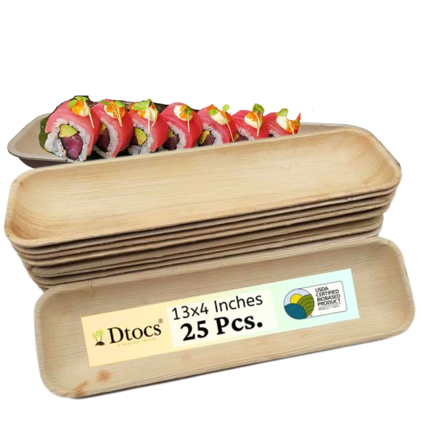 25 Palm Leaf Tray 13"x4" | BBQ, Sushi Platter