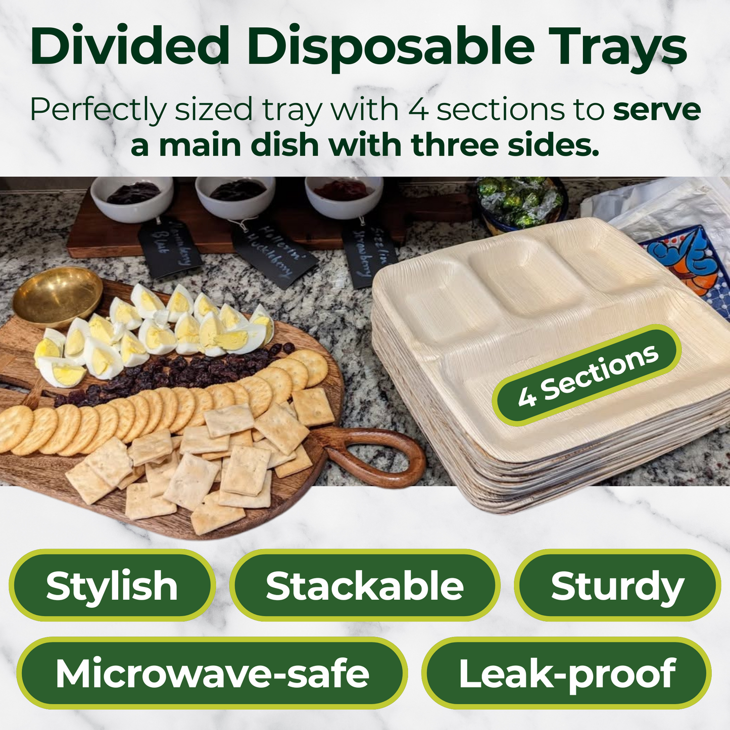 50 Rectangle Compartment Party Plates 11"x9" - 4 Section