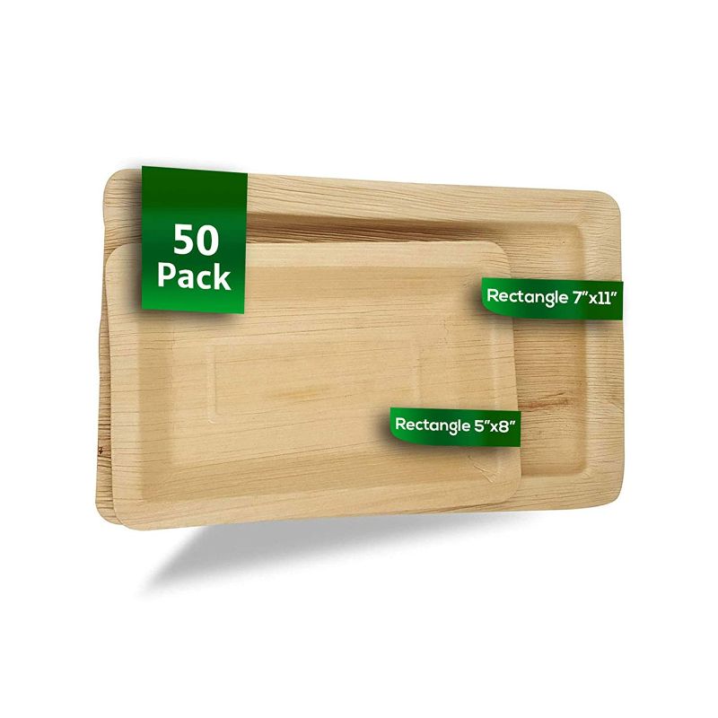 Dtocs Palm Leaf Rectangle Plate Party Pack | 7"x11" Tray & 5"x8" Plate Set
