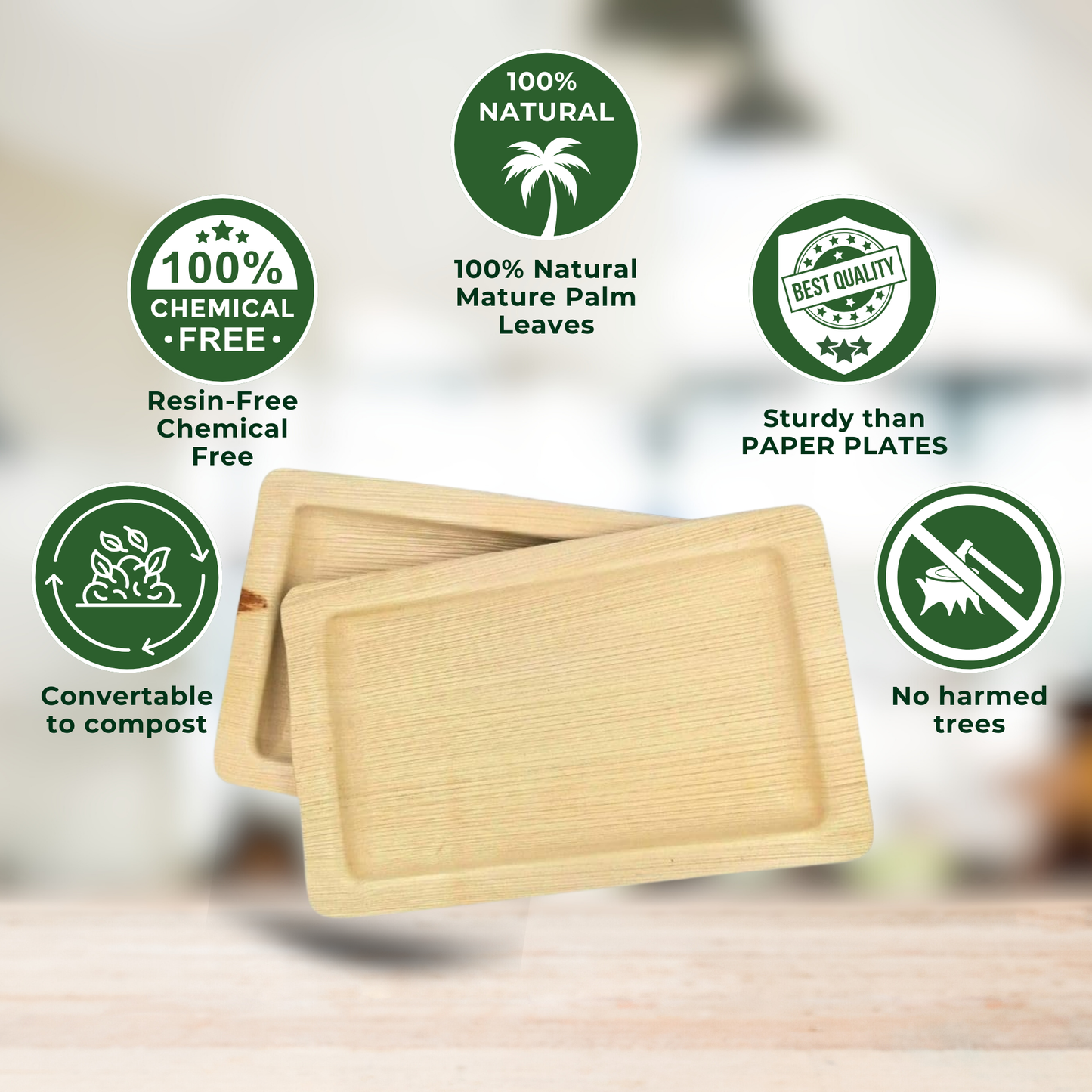 50 Sturdy Palm Leaf 7"x11" Rectangle Disposable Tray