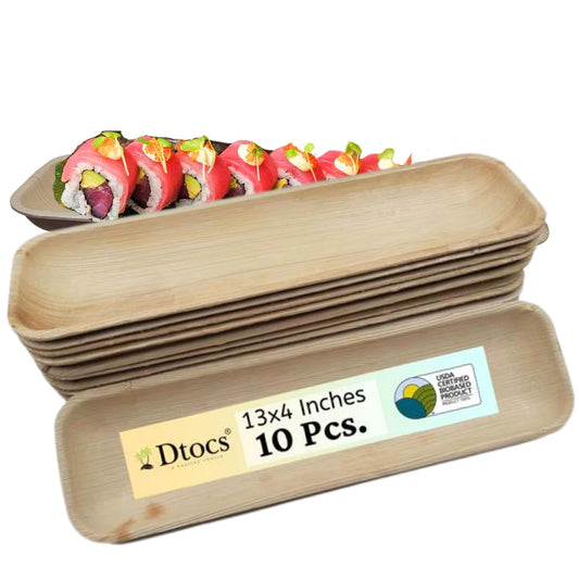 10 Palm Leaf Tray 13"x4" | BBQ, Sushi Platter