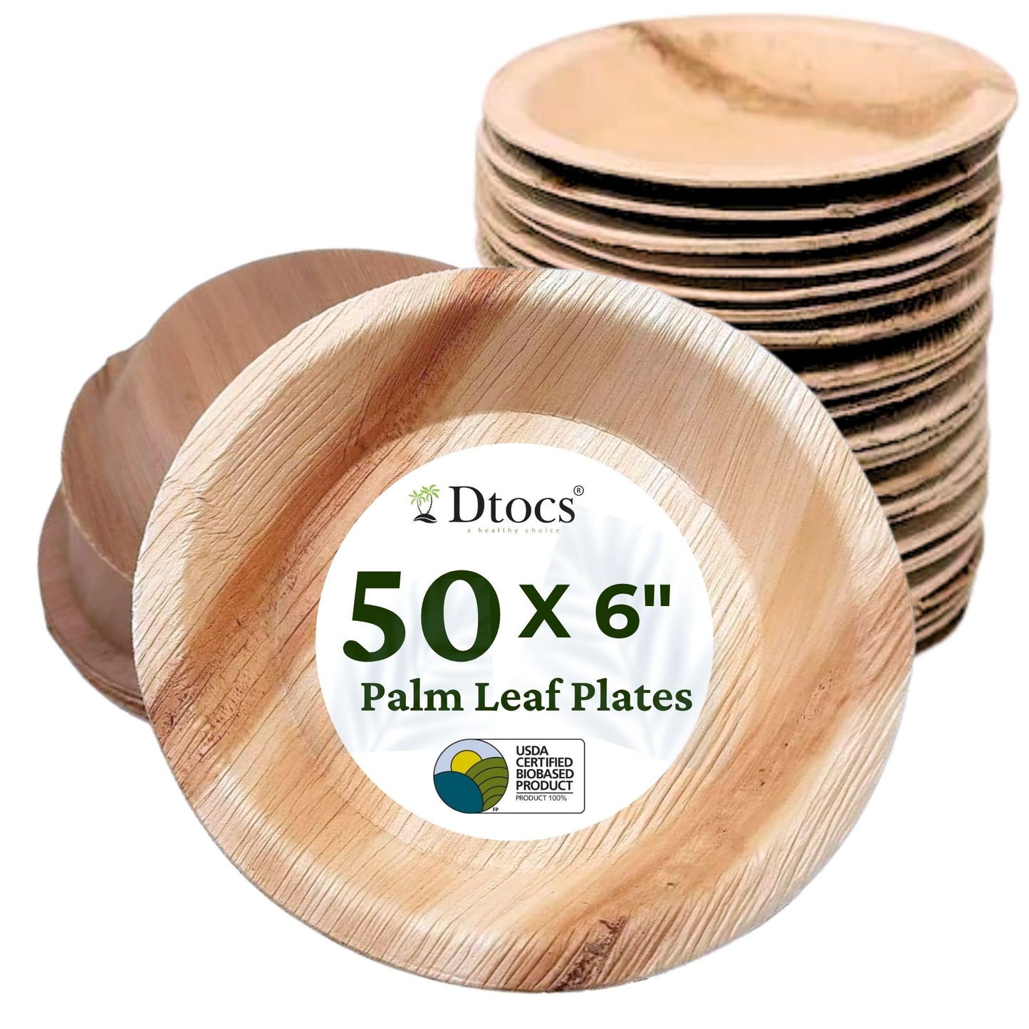 50 Sturdy 6" Round Palm Leaf Disposable Cake Plates