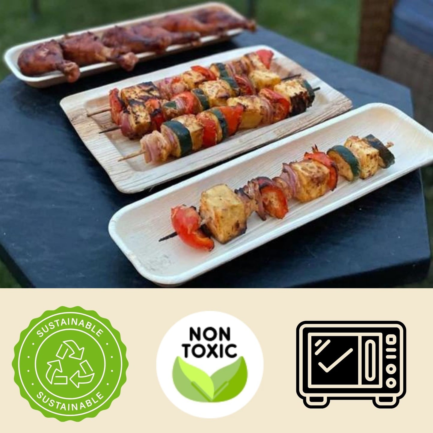 10 Palm Leaf Tray 13"x4" | BBQ, Sushi Platter