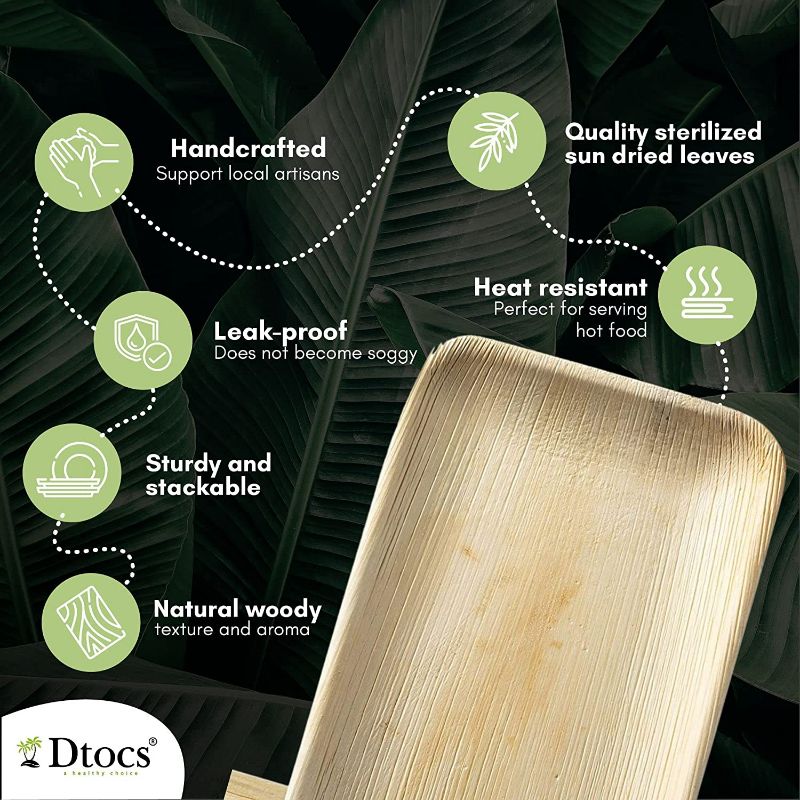 Dtocs Palm Leaf Plates Rectangle Tray 6×9 Inch