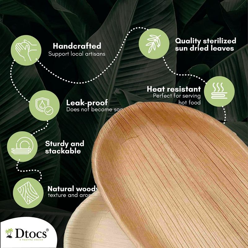 Dtocs Palm Leaf Plates Oval 5×7 Inch (50)