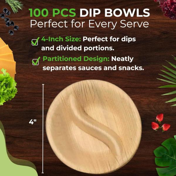 Palm Leaf Bowl 4" Round (100) Dip Cups