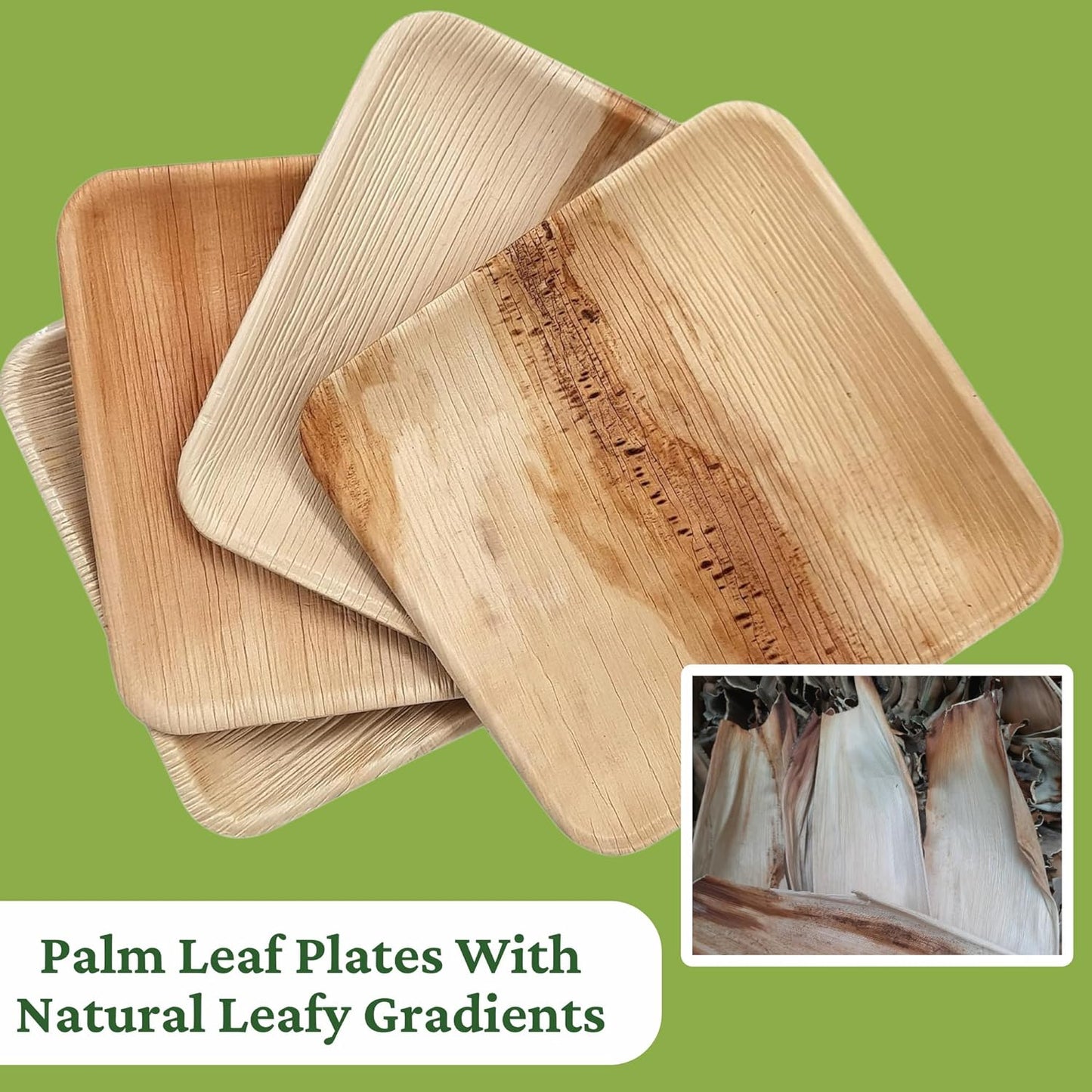 50 Sturdy Palm Leaf 6" Square Disposable Party Plates