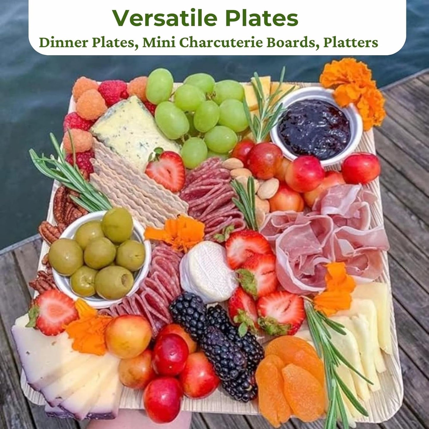 50 Sturdy Palm Leaf 8" Square Disposable Party Plates