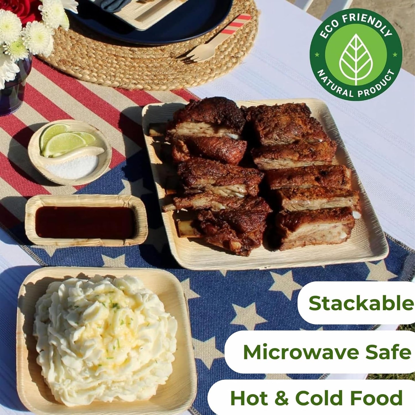 50 Sturdy 10" Square Palm Leaf Disposable Party Plates