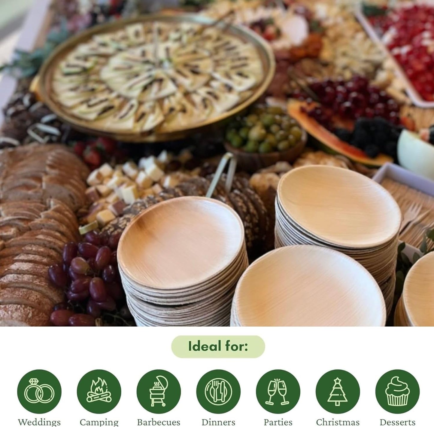 50 Sturdy 8" Round Palm Leaf Disposable Party Plates