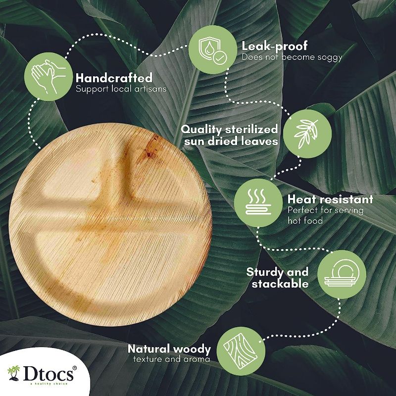 Dtocs Palm Leaf 10" Round Compartment Plate