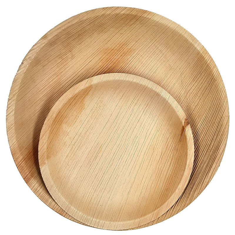 50 Party Plates | 10" Dinner (25), 7" Dessert (25) Round Palm Leaf Plates