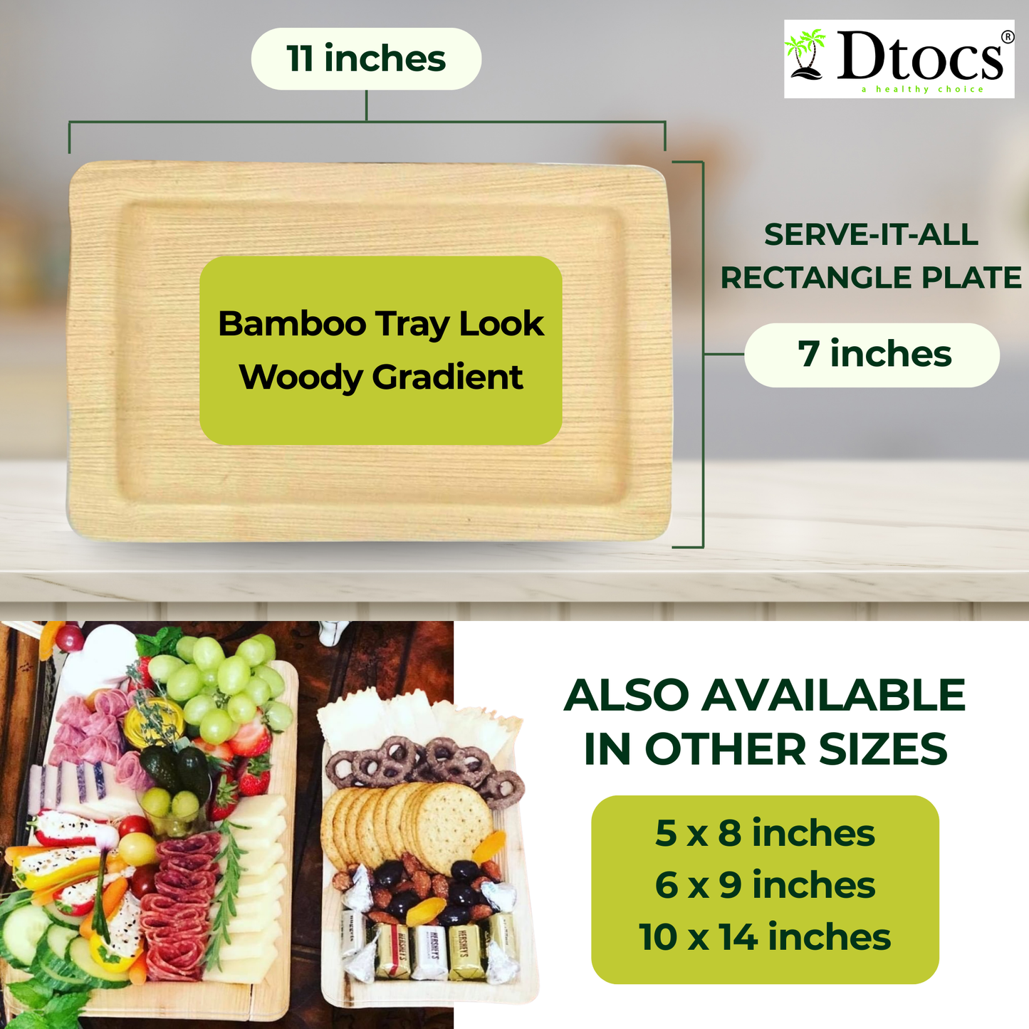 50 Sturdy Palm Leaf 7"x11" Rectangle Disposable Tray