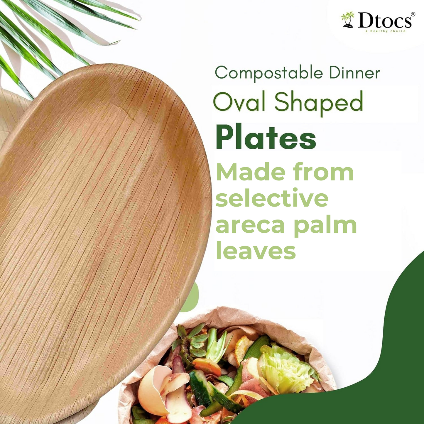 Dtocs Palm Leaf Oval Plates 10 X 6 Inch (50)