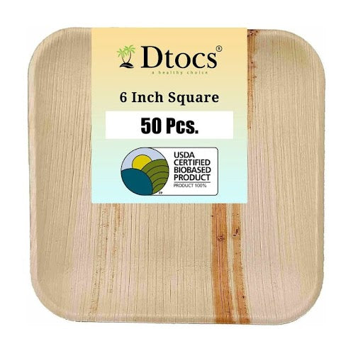 Dtocs palm leaf plate 6 inch square dessert plate