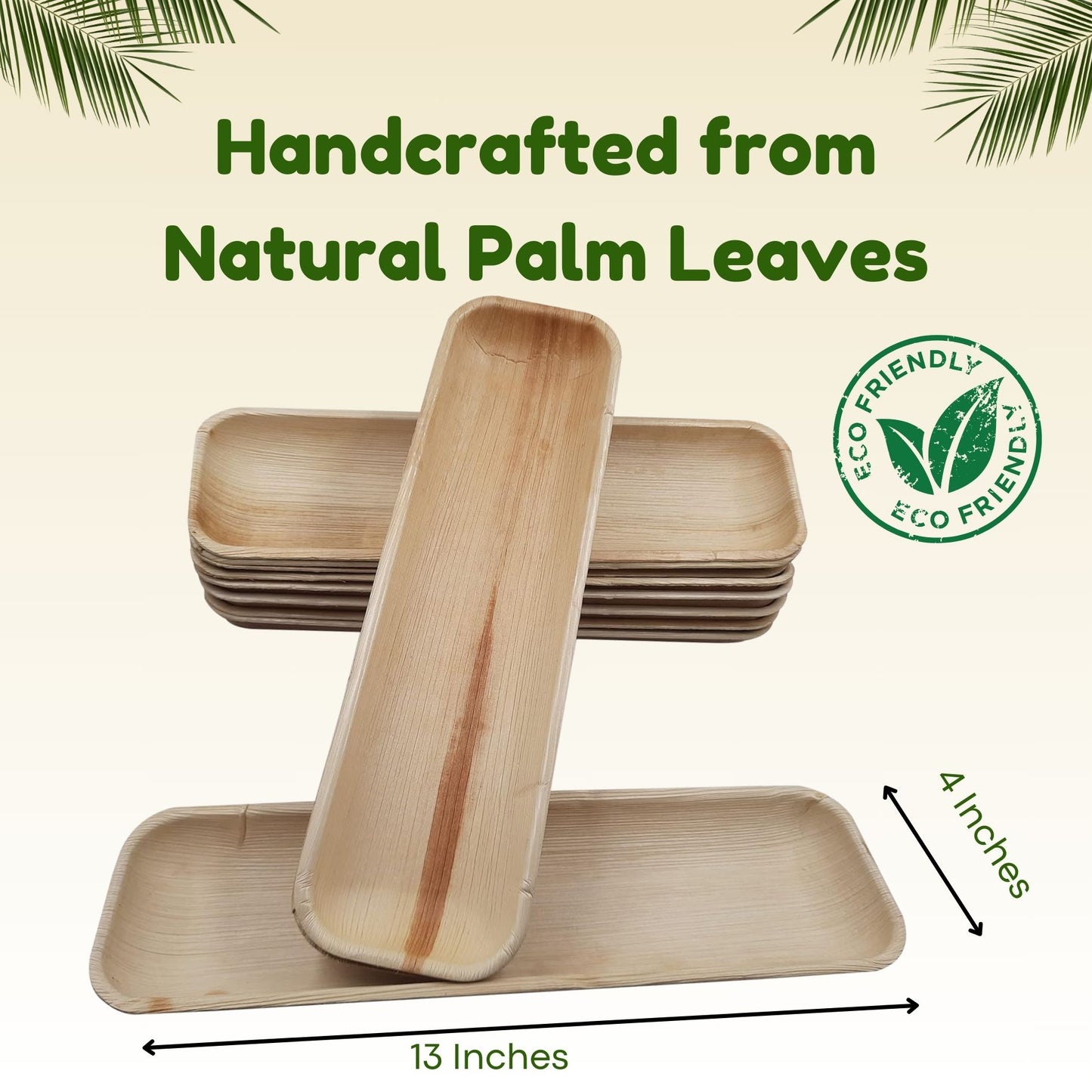 10 Palm Leaf Tray 13"x4" | BBQ, Sushi Platter