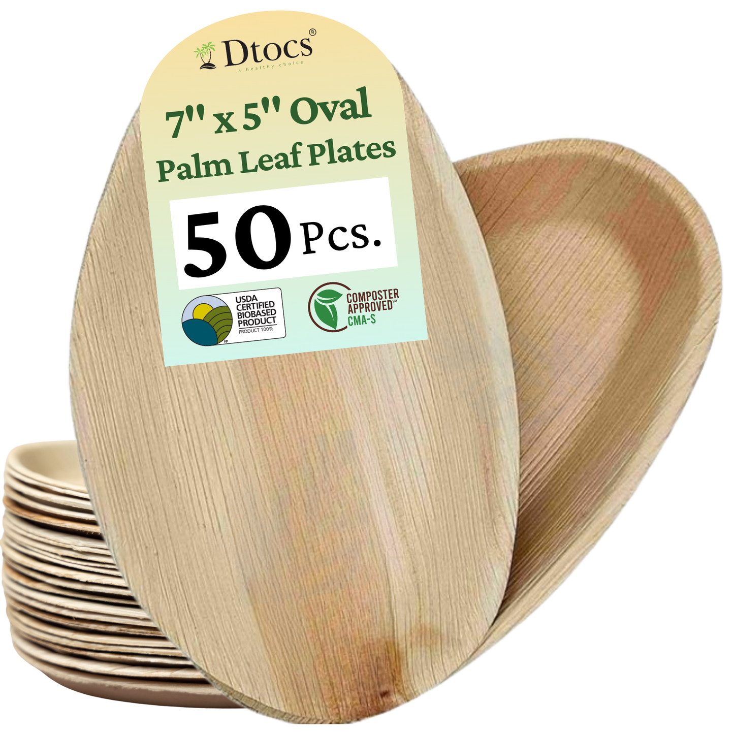 50 Palm Leaf 5"x7" Oval Party Plate Set