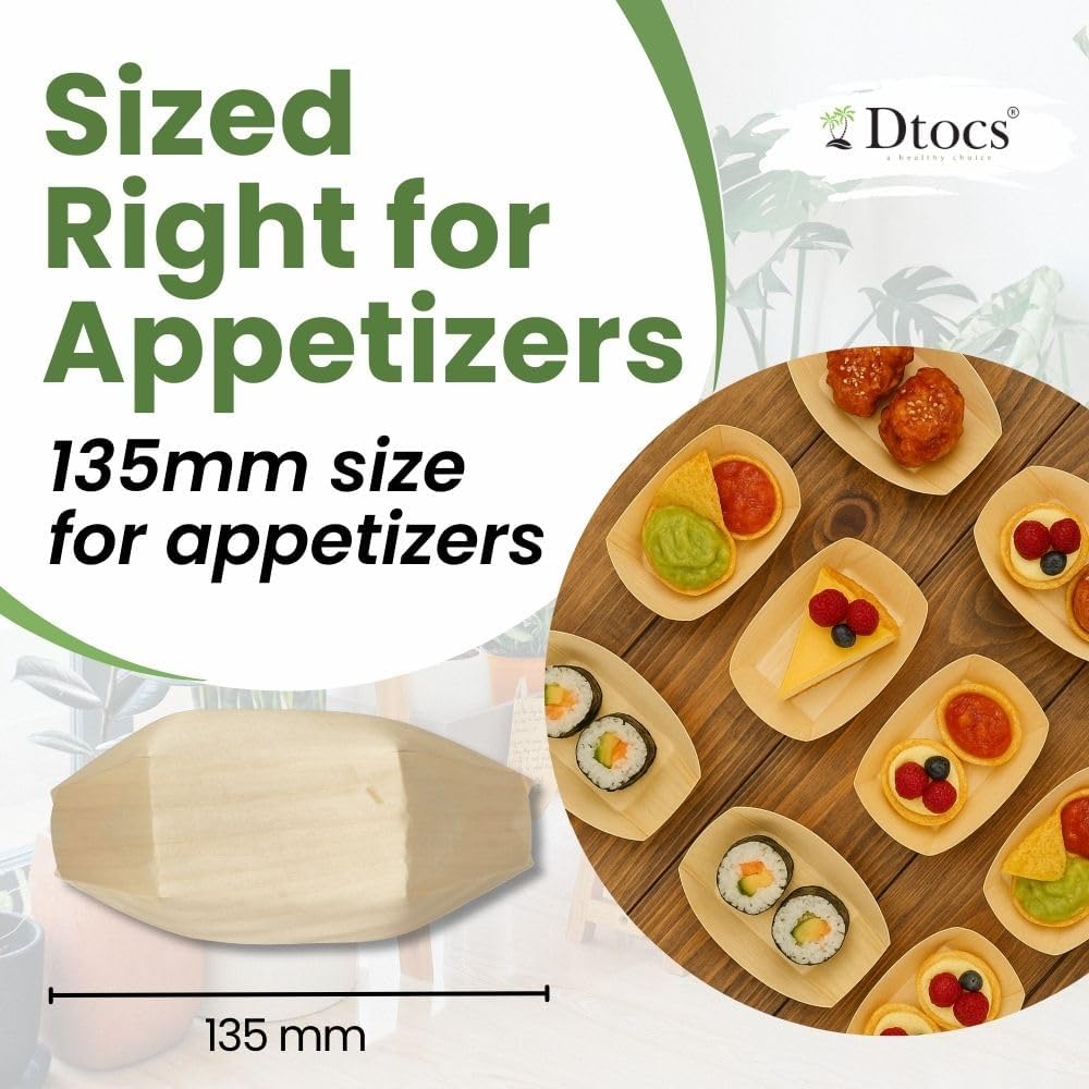 Dtocs Disposable Wooden Food Boat Plates 135mm (50 Pcs)