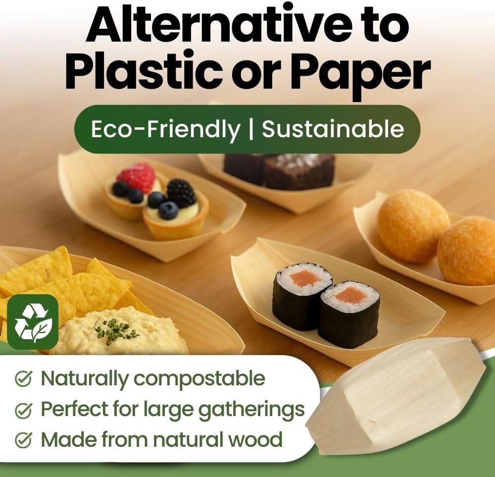Dtocs Disposable Wooden Boat Plates 50 Pcs