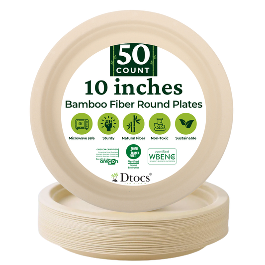 Dtocs Bamboo Fiber Plates 10 Inch Round (50 Pcs)