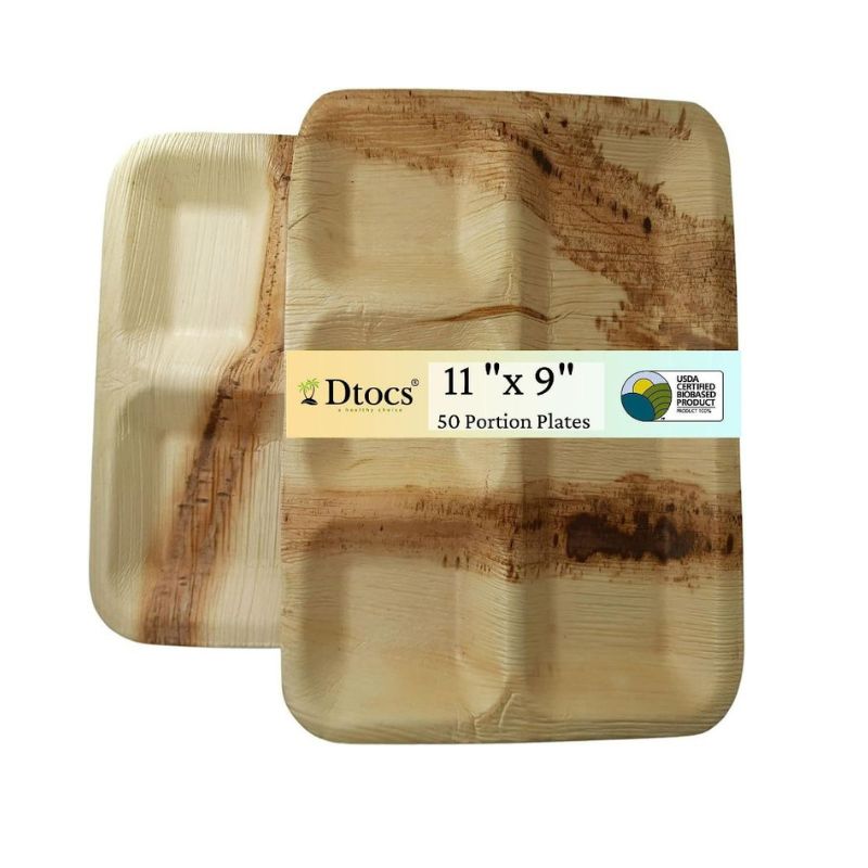 Dtocs palm leaf rectangle plate with 4 sections