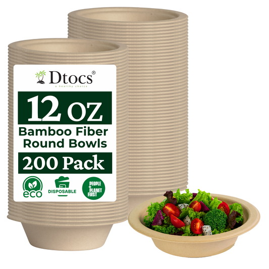 Dtocs Bamboo Fiber Disposable Bowls – 12 Oz, 200 Pk | Eco Friendly Biodegradable Small Bowl