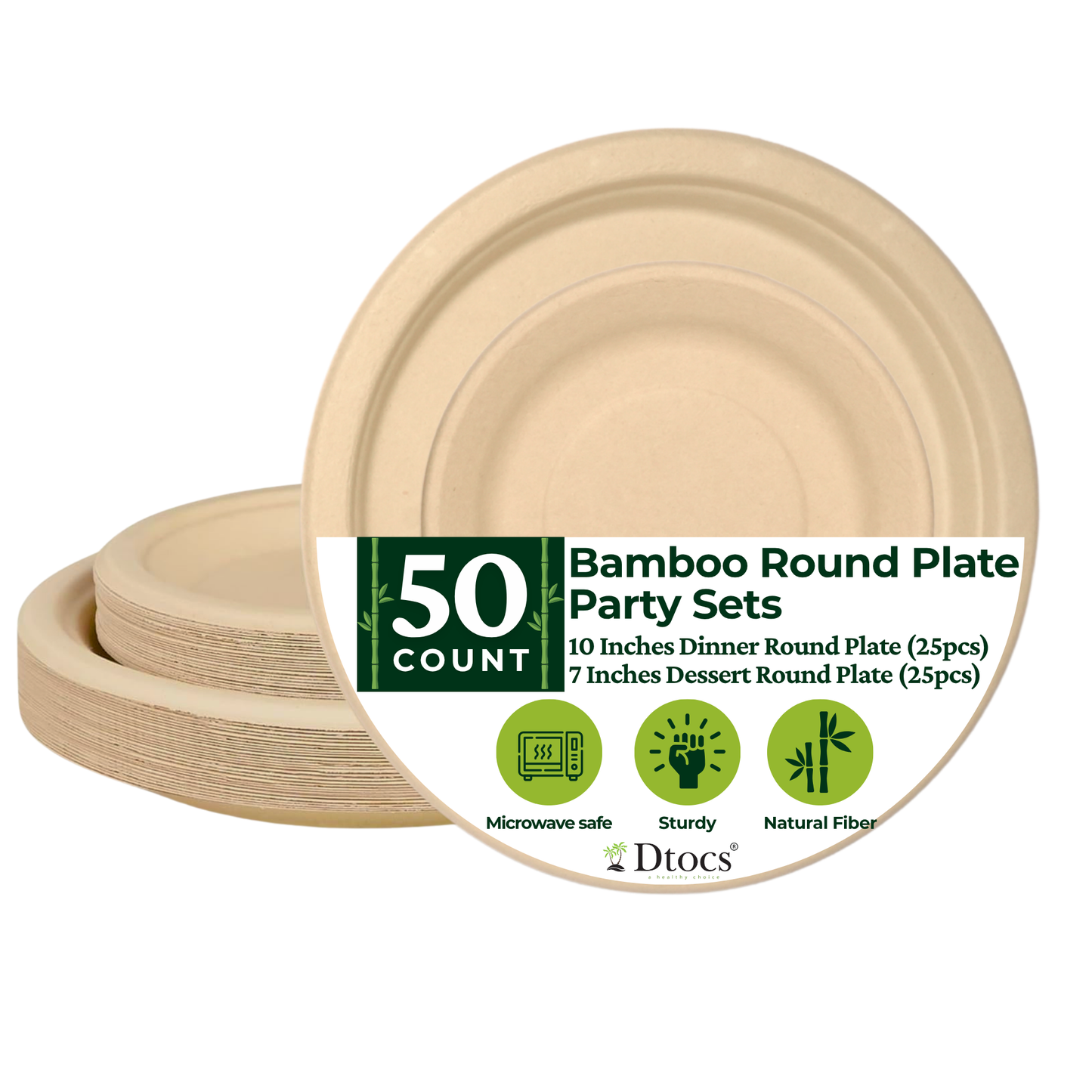 Dtocs Bamboo Fiber Plates 10&7 Inch Round (25 Pcs each)
