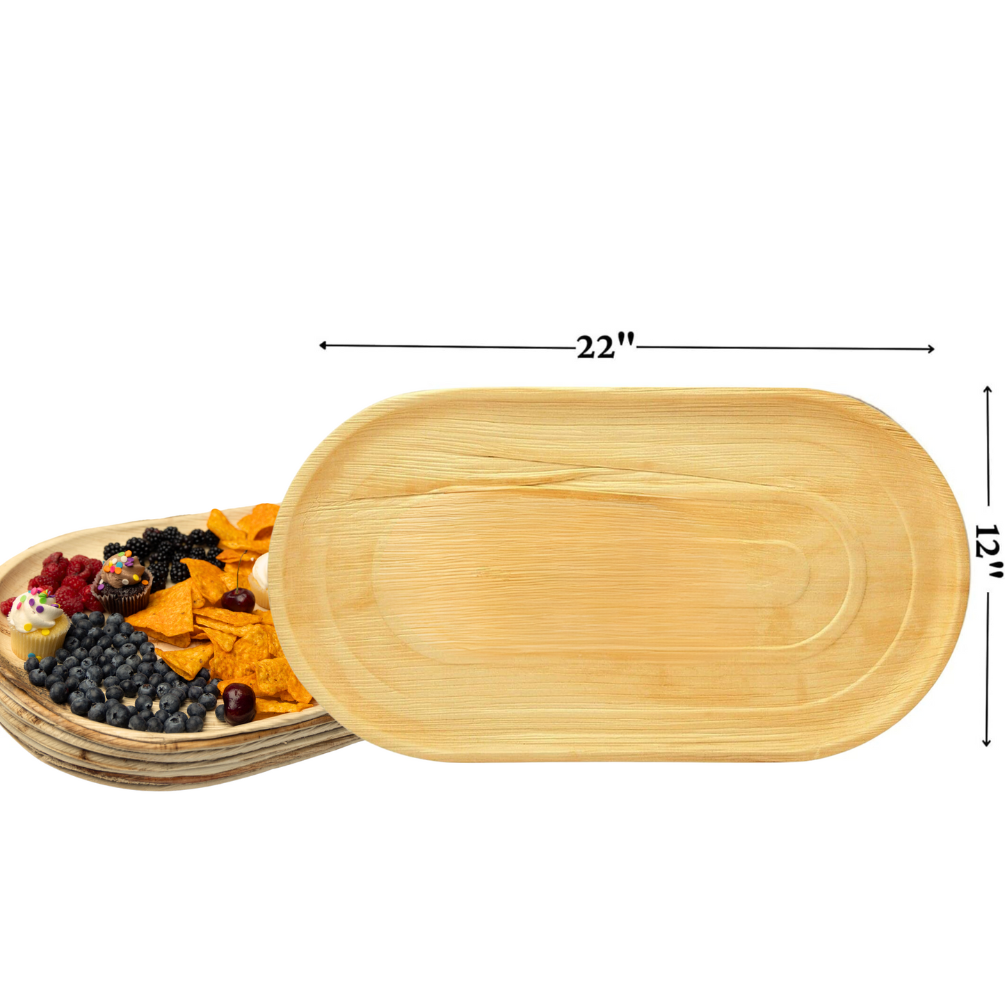 10 Oval Disposable Charcuterie Board 22"x12" Palm Leaf Tray