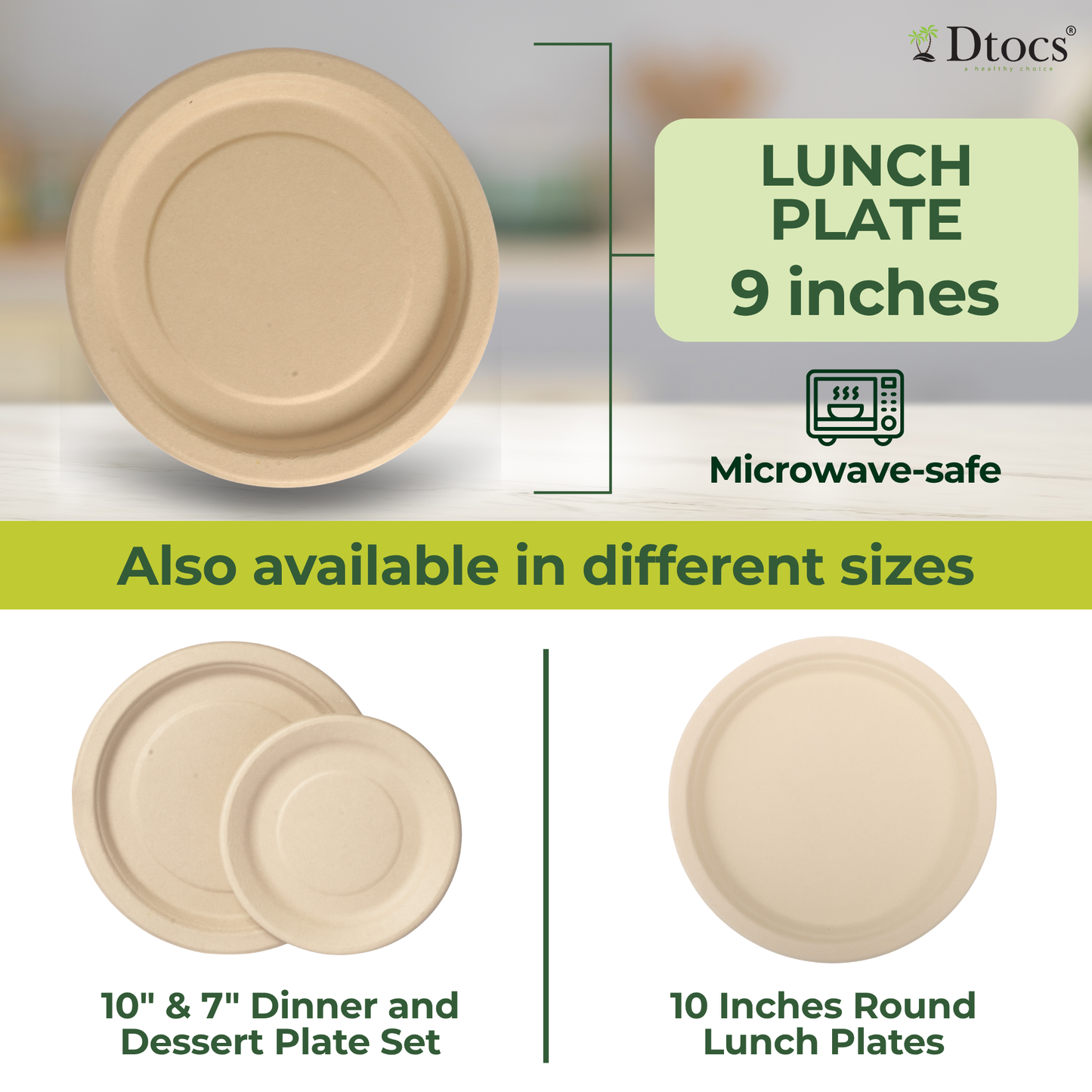 Dtocs Bamboo Fiber Plates 9 Inch Round (50 Pcs)