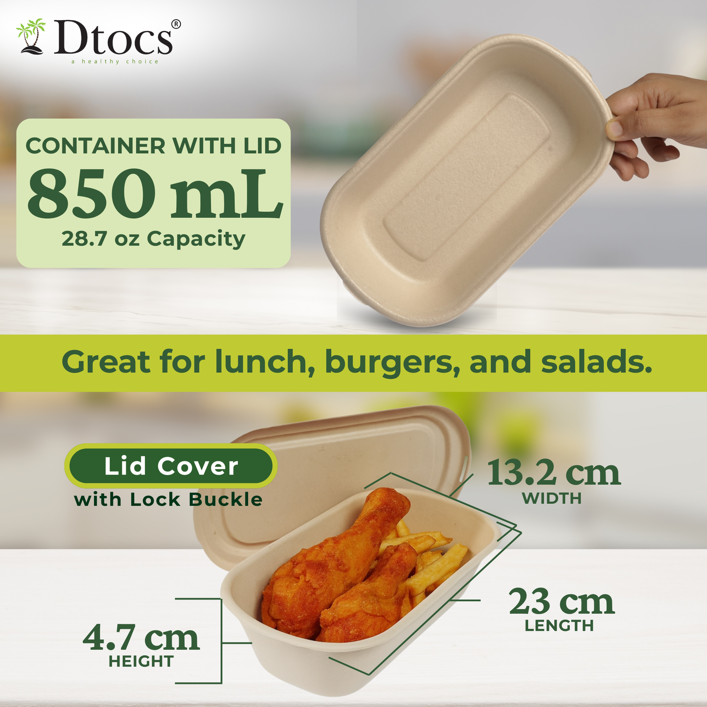 Dtocs Bamboo Fiber Meal Prep Containers with Lids 28 Oz, 50 Pcs | Bagasse Like Bamboo Disposable Container