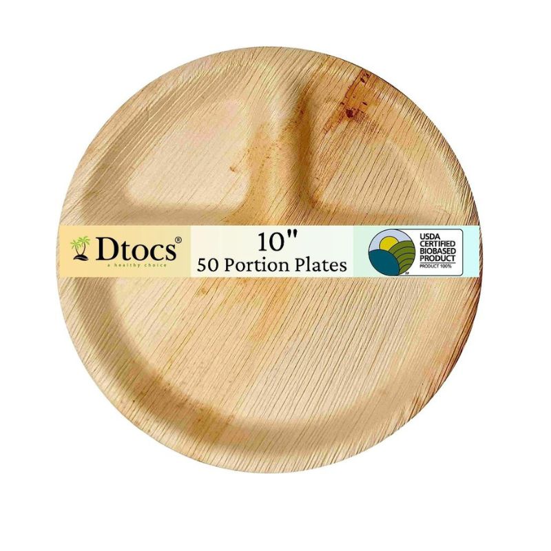 Dtocs palm leaf plate 10 Inch round compartment plate