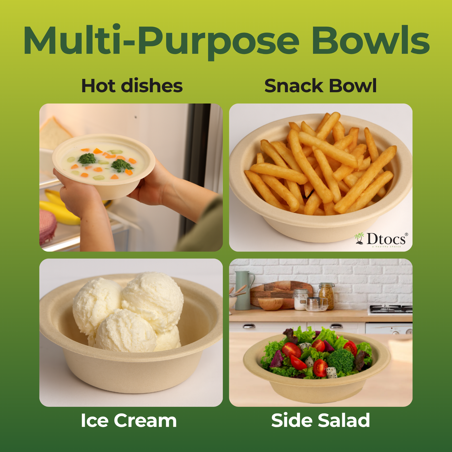 Dtocs Bamboo Fiber Disposable Bowls – 12 Oz, 200 Pk | Eco Friendly Biodegradable Small Bowl