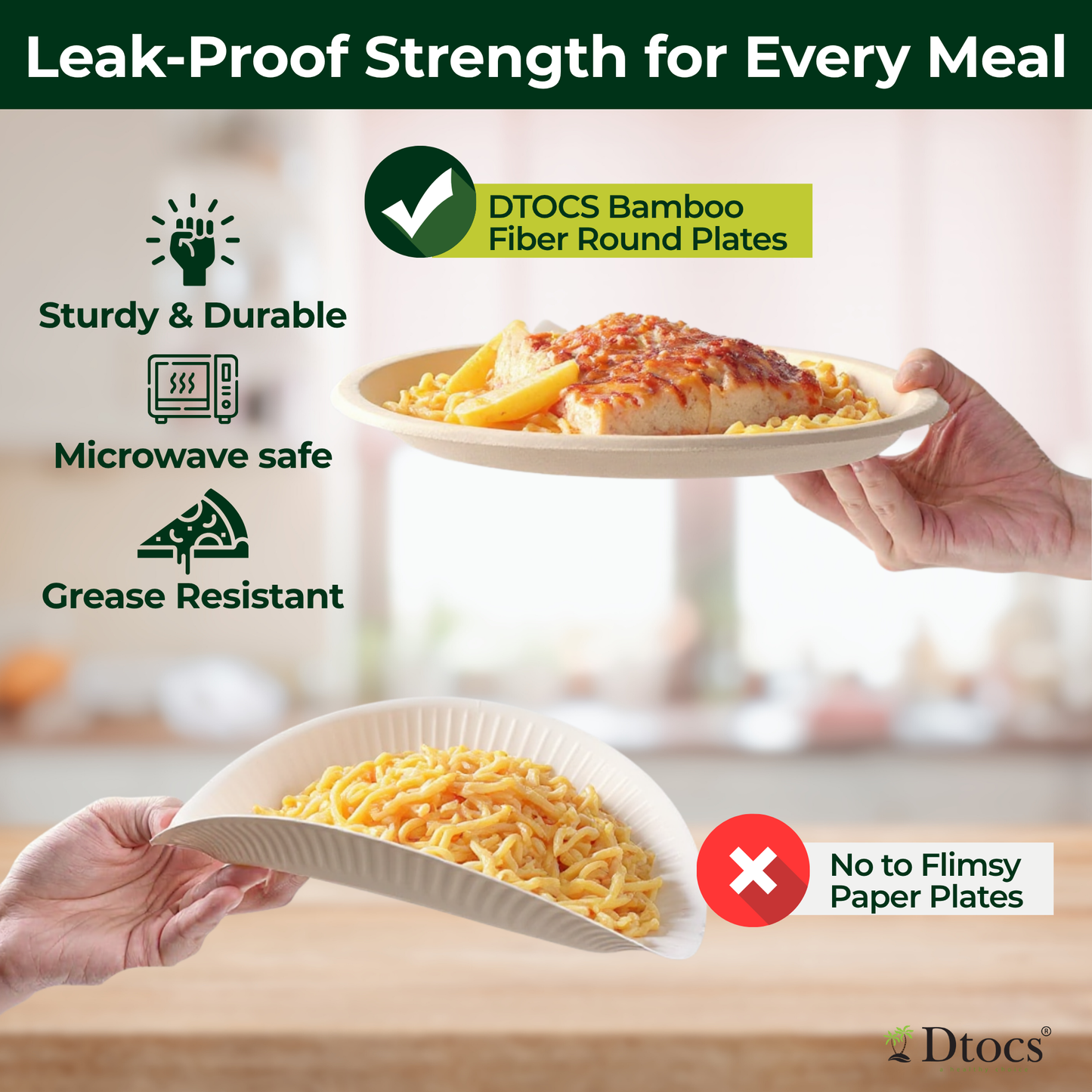 Dtocs Bamboo Fiber Plates 9 Inch Round (50 Pcs)