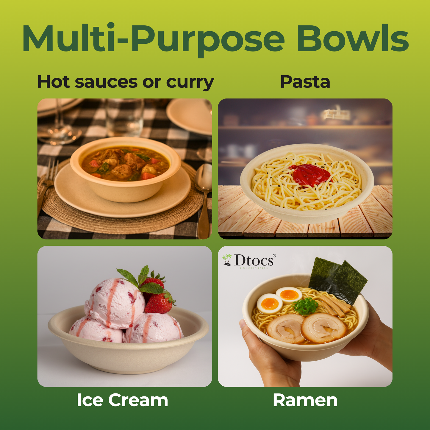 Dtocs Bamboo Fiber Disposable Bowls – 28 Oz, 70 Pk | Eco Friendly Large Bowl | Microwave Safe Bagasse Bowl for Soup, Dessert, Salad bowls