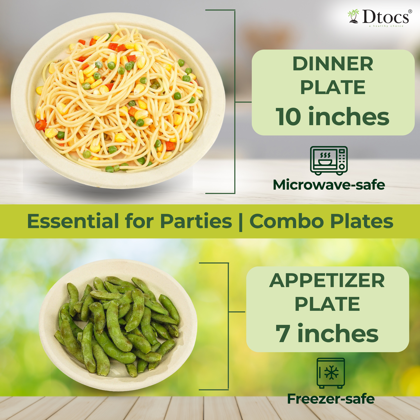 Dtocs Bamboo Fiber Plates 10&7 Inch Round (25 Pcs each)