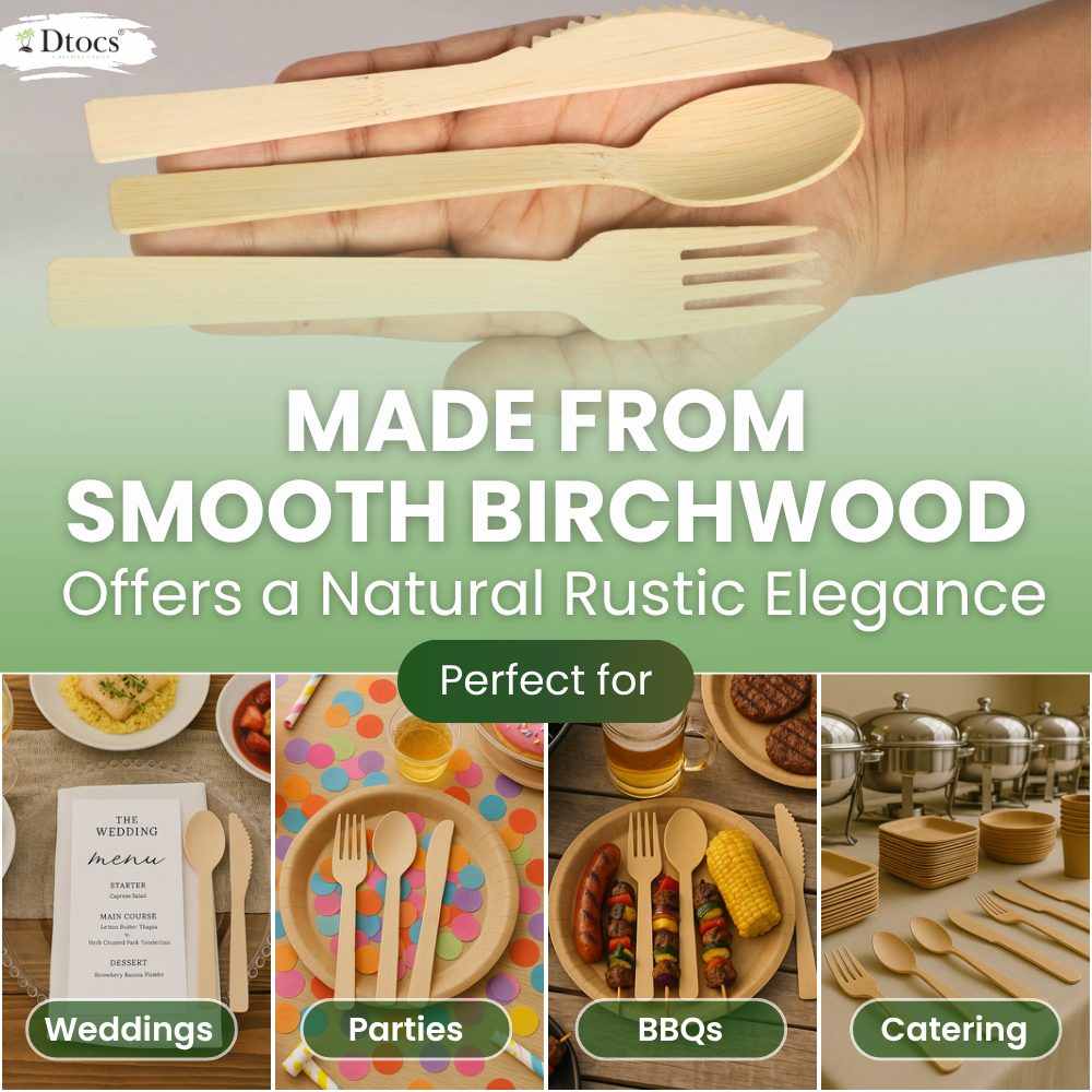 Dtocs Disposable Wooden Cutlery Set 300 Pc – Knives, Spoons, Forks 100 Each