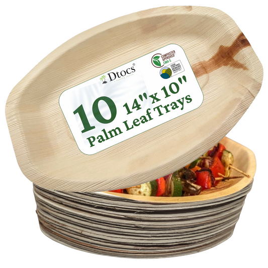 Dtocs Palm Leaf Oval Tray - 10x14 Inch Platter (10)