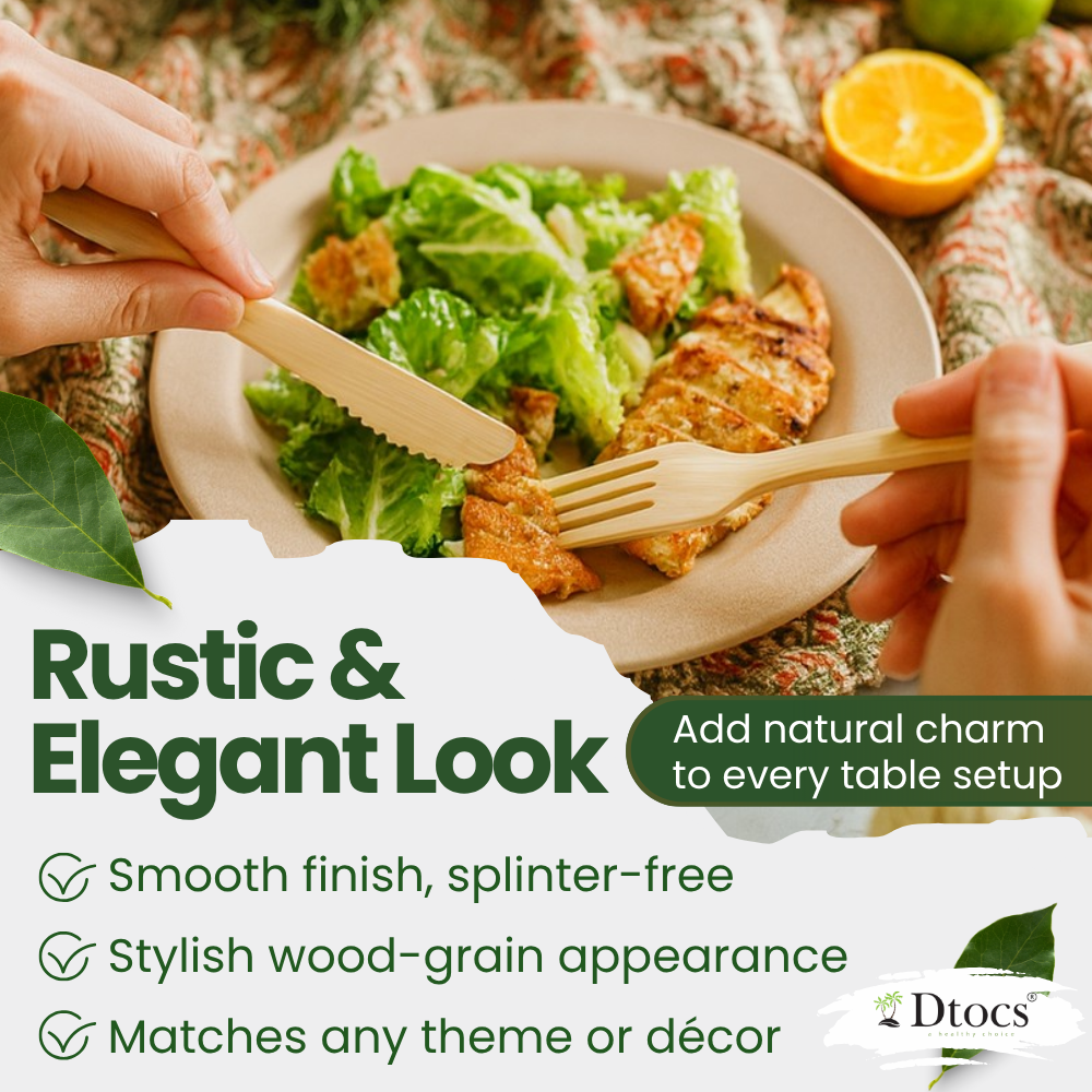 Dtocs Disposable Wooden Cutlery Set 300 Pc – Knives, Spoons, Forks 100 Each