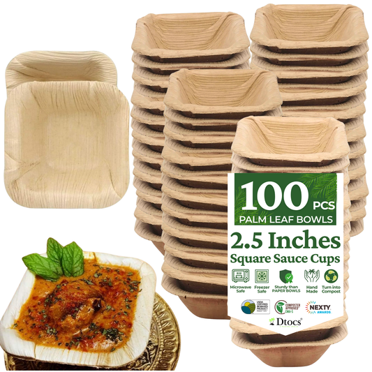 Palm Leaf Bowl 2.5" Square (100) 2 Oz Dip Bowls