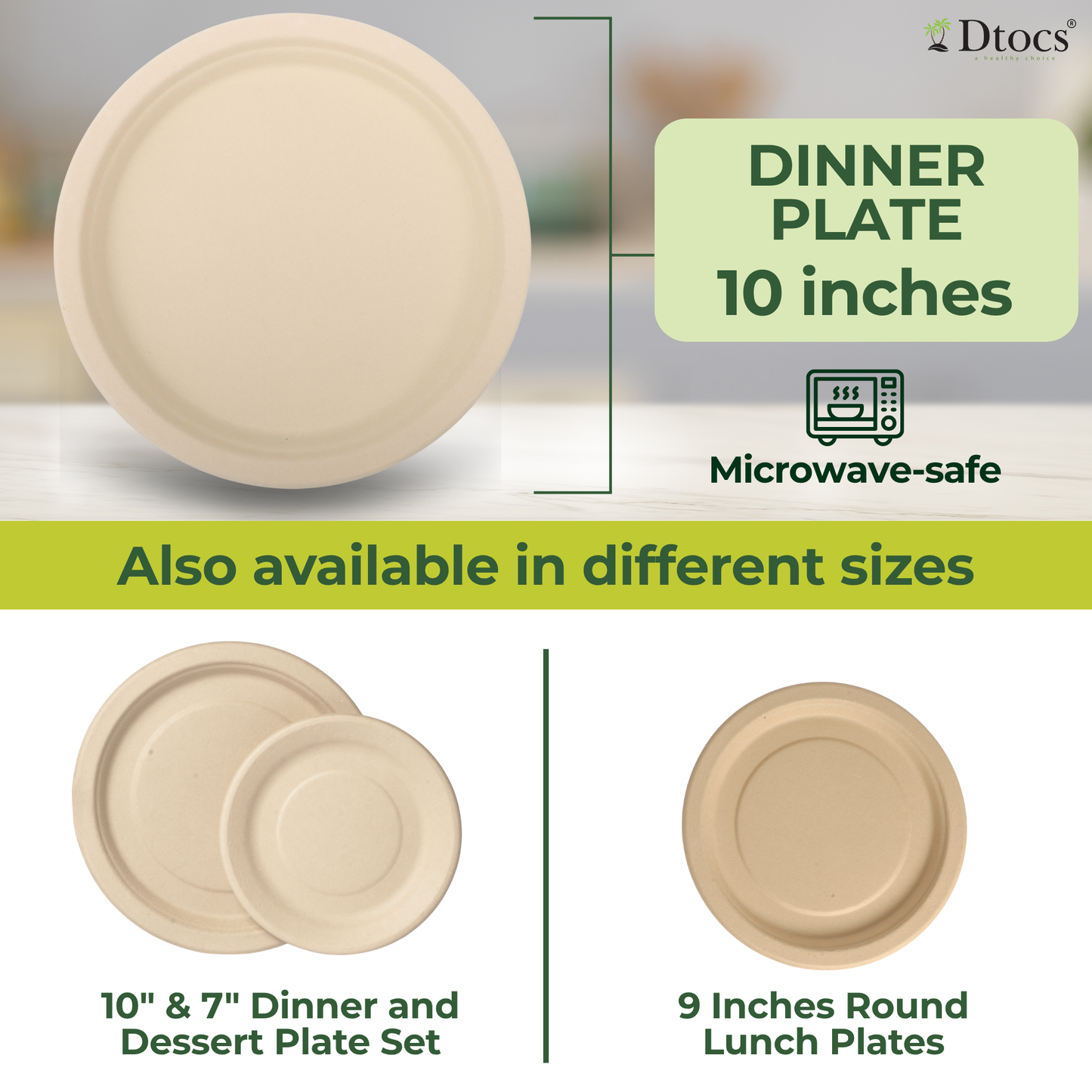 Dtocs Bamboo Fiber Plates 10 Inch Round (50 Pcs)